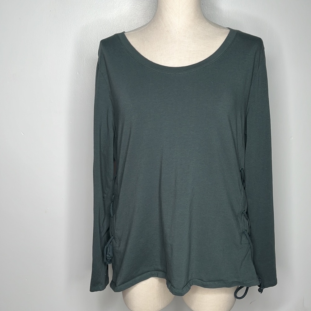 Moral Fiber Lace Up Top Army Green Shirt Long Sleeve Scoop Neck Size 2X Large XL